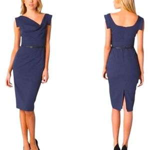 Black Halo Jackie O Sheath Midi Dress Navy Blue